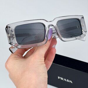 Prada PR06YS 12R09T Transparent Grey Dark Grey Rectangle Unisex